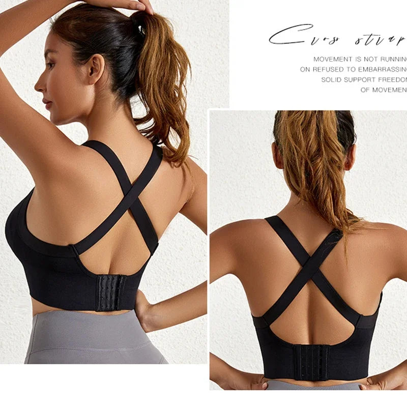 Yoga Bra Crisscross Back Gym Bra Fitness Workout Bras Golf Bras Bounce Control Sports Tops Elastic Golf Crops Gym Tops